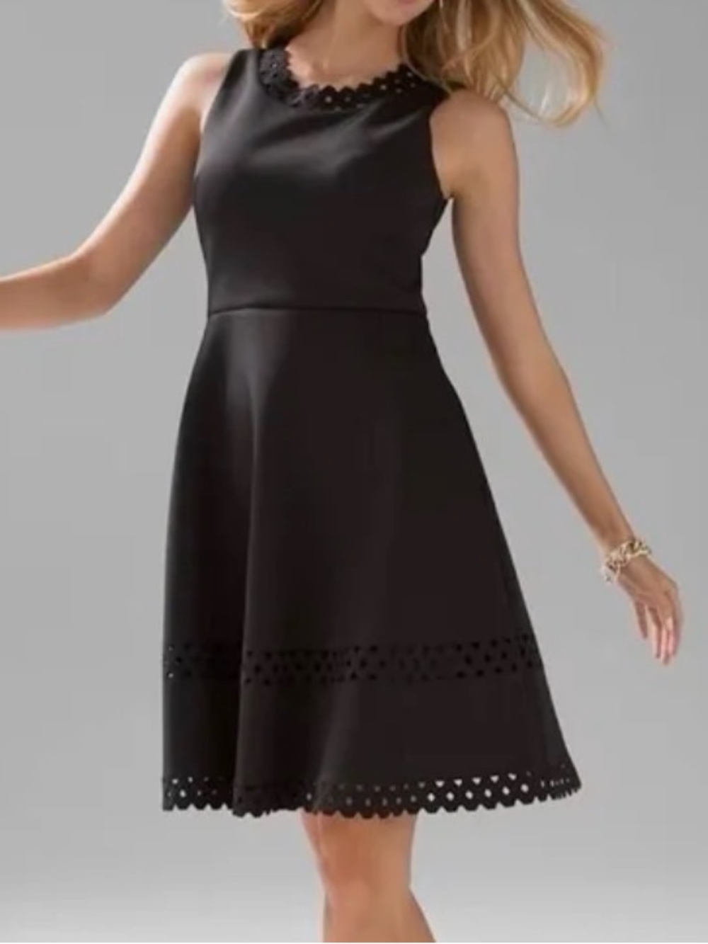 White House Black Market Black Laser-Cut Sleeveless Midi Dress